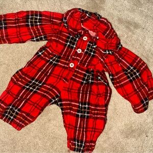 Vintage Baby Doll Holiday Red Plaid Button Up Fleece Pajama One-Piece Outfit 13”